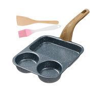 Samuliy Poêle à œufs | Poêle à petit déjeuner antiadhésive à 3 sections avec spatule et brosse - Manivelle résistante à la chaleur pour la cuisson des œufs, la cuisine, la préparation des repas, la