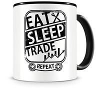 Samunshi® Tasse avec inscription « Eat Sleep Trade Repeat » - Cadeau pour Trader - Grande tasse amusante pour un anniversaire - Noir - 300 ml