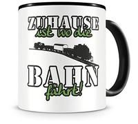 Samunshi® Tasse avec inscription en allemand « Zuhause ist Bahn » - Cadeau pour les fans du train - Grande tasse amusante pour un anniversaire - Noir - 300 ml