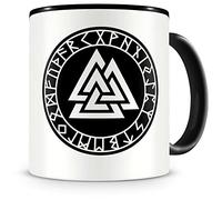 Samunshi® Valknut Tasse à café Tasse à thé avec runes B Vikings Peuples germaniques - Noir - 300 ml