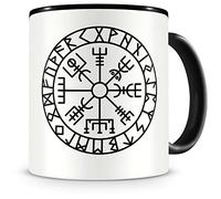 Samunshi® Vegvisir Tasse à café Tasse à thé avec runes A Vikings Peuples germaniques - Noir - 300 ml