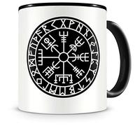 Samunshi® Vegvisir Tasse à café Tasse à thé avec runes B Vikings Peuples germaniques - Noir - 300 ml
