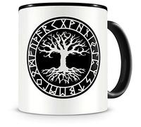 Samunshi® Yggdrasil Tasse à café Tasse à thé avec runes B Vikings Peuples germaniques - Noir - 300 ml