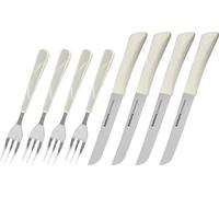 Samura HANNIBAL Set à steak avec 4 couteaux à steak de haute qualité et 4 fourchettes à steak élégantes, manche blanc - Set de couteaux de cuisine exquis en acier japonais.
