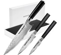 Samura Damascus Kitchen Knife Set - 3-Piece Gift Box Collection: Paring, Utility, and Chef's Knives - Premium Japanese Steel Culinary Tools