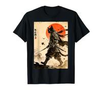 Samurai Black Cat Battle Warrior Anime Japonais Chat Maman Papa T-Shirt