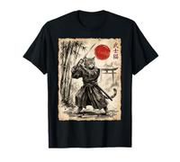 Samurai Cat Anime Japanese Art Funny Graphic Ukiyo-e Art T-Shirt