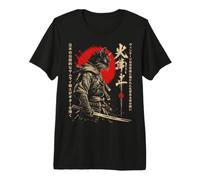Samurai Cat Anime Japonais Samouraï T-Shirt Haut de Gamme