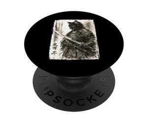 Samurai Cat - Chat Japonais Ukiyo-e Warrior Cat PopSockets PopGrip Adhésif