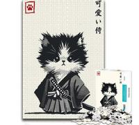 Samurai Cat Poster, Japanese Warrior Cat Art Puzzle, 1000 pièces | Une idée cadeau puzzle adulte pour les journées cocooning, pour une pause sans écran.