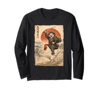 Samurai Cat Riding Chicken - Chat Japonais Ukiyo-e Warrior Manche Longue