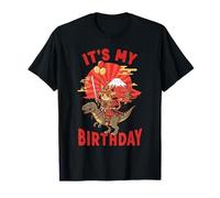 Samurai Cat Riding Dinosaur Japan Kawaii Warrior Birthday T-Shirt