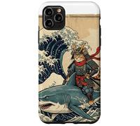Samurai Cat Riding Shark Great Wave Art Japonais Osaka Coque pour iPhone 11 Pro Max