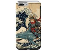 Samurai Cat Riding Shark Great Wave Art Japonais Osaka Coque pour iPhone 7 Plus/8 Plus