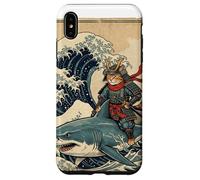 Samurai Cat Riding Shark Great Wave Art Japonais Osaka Coque pour iPhone XS Max