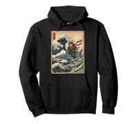 Samurai Cat Riding Shark Great Wave Art Japonais Osaka Sweat à Capuche
