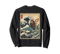 Samurai Cat Riding Shark Great Wave Art Japonais Osaka Sweatshirt