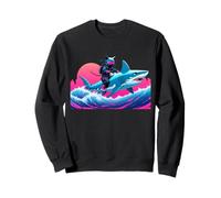 Samurai Cat Riding Shark Kawaii Anime Japonais Cyberpunk Sweatshirt