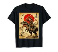 Samurai Cat Riding T Rex Dinosaure Japonais Amoureux des Chats Maman Papa T-Shirt