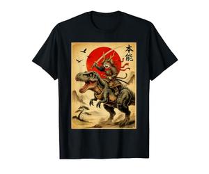 Samurai Cat Riding T Rex Dinosaure Japonais Amoureux des Chats Maman Papa T-Shirt