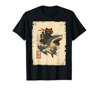 Samurai Cat Shirt - Retro Ninja Japanese Cat Shark Kanagawa T-Shirt