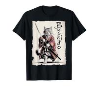Samurai Cat Vintage Ukiyo-e Warrior Art Graphic Fun Cat Art T-Shirt