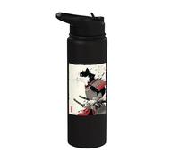 Samurai Cat Warrior Ink Artwork Kawaii Anime Cat Samourai Stainless Steel Insulated Water Bottle
