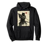 Samurai Cat Warrior Ink Artwork Kawaii Anime Cat Samourai Sweat à Capuche