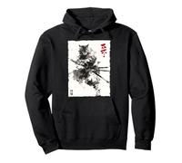 Samurai Cat Warrior Ink Artwork Kawaii Anime Cat Samourai Sweat à Capuche