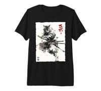 Samurai Cat Warrior Ink Artwork Kawaii Anime Cat Samourai T-Shirt Haut de Gamme