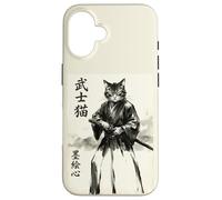 Samurai Cat Warrior Japanese Art Feline Katana Coque pour iPhone 16