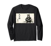Samurai Cat Warrior Japanese Art Feline Katana Manche Longue