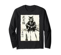 Samurai Cat Warrior Japanese Art Feline Katana Manche Longue