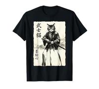 Samurai Cat Warrior Japanese Art Feline Katana T-Shirt