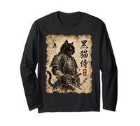 Samurai Cat Warrior Kuroneko Japanese Kanji Art Manche Longue
