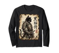 Samurai Cat Warrior Kuroneko Japanese Kanji Art Manche Longue