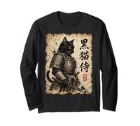 Samurai Cat Warrior Kuroneko Japanese Kanji Art Manche Longue