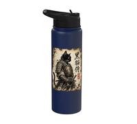Samurai Cat Warrior Kuroneko Japanese Kanji Art Stainless Steel Insulated Water Bottle