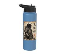Samurai Cat Warrior Kuroneko Japanese Kanji Art Stainless Steel Insulated Water Bottle