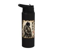 Samurai Cat Warrior Kuroneko Japanese Kanji Art Stainless Steel Insulated Water Bottle