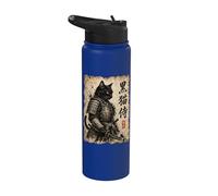 Samurai Cat Warrior Kuroneko Japanese Kanji Art Stainless Steel Insulated Water Bottle