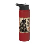 Samurai Cat Warrior Kuroneko Japanese Kanji Art Stainless Steel Insulated Water Bottle