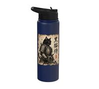 Samurai Cat Warrior Kuroneko Japanese Kanji Art Stainless Steel Insulated Water Bottle