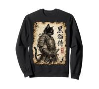 Samurai Cat Warrior Kuroneko Japanese Kanji Art Sweatshirt