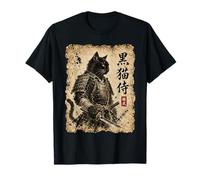 Samurai Cat Warrior Kuroneko Japanese Kanji Art T-Shirt