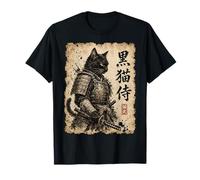 Samurai Cat Warrior Kuroneko Japanese Kanji Art T-Shirt