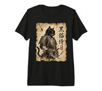Samurai Cat Warrior Kuroneko Japanese Kanji Art T-Shirt Haut de Gamme