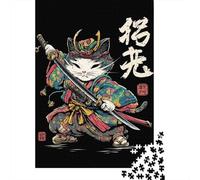 Samurai Cat Warrior T-Shirt Puzzle 1000 Pièces Cadeau Unique Jeu Éducatif Défi Jouet À De Qualité Supérieure Peinture Art pour Adultes Et Enfants À Partir De 12 Ans 52x38cm/1000pcs