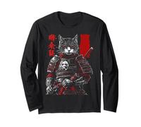 Samurai Cat Warrior Ukiyo Ink Artwork Soldat Cat Samourai Manche Longue