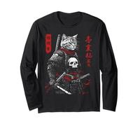 Samurai Cat Warrior Ukiyo Ink Artwork Soldat Cat Samourai Manche Longue